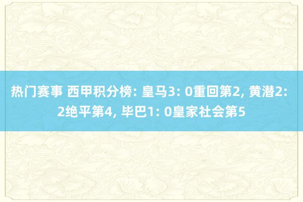 热门赛事 西甲积分榜: 皇马3: 0重回第2, 黄潜2: 2绝平第4, 毕巴1: 0皇家社会第5